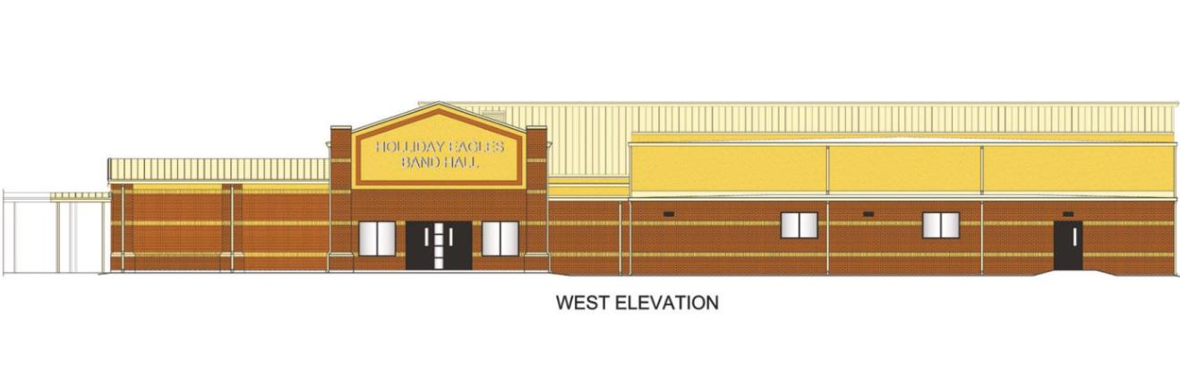 An elevation of the soon to be built Holliday ISD band hall presented to the school board Sept. 14. Courtesy photo/HPA, Inc.
