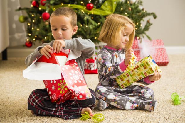 Children opening presents