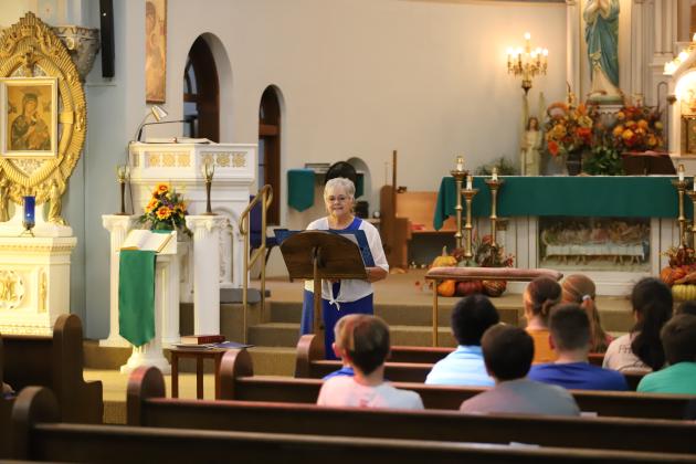 Windthorst 7th graders learn about the history of St. Mary's Catholic Church.