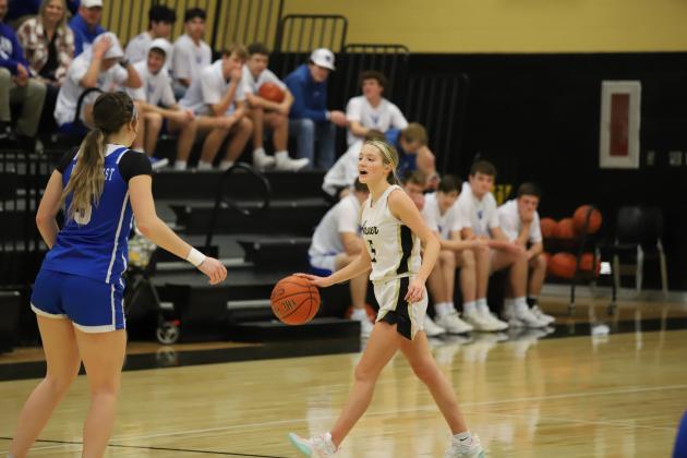 Archer City's Adelyn Harvey calls out the play for the Lady Cats