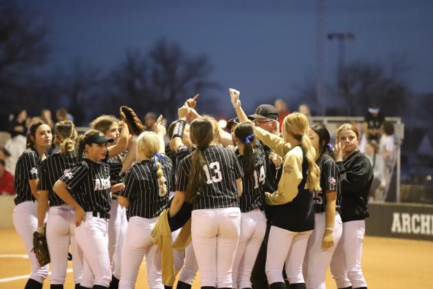Lady Cats meet after an inning