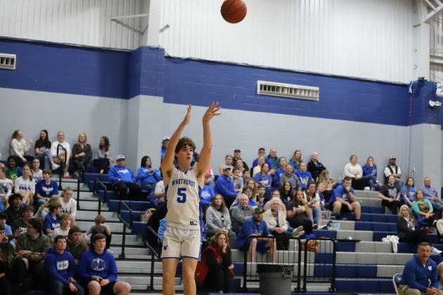 Windthorst's Brayden Berend puts up a three-pointer 