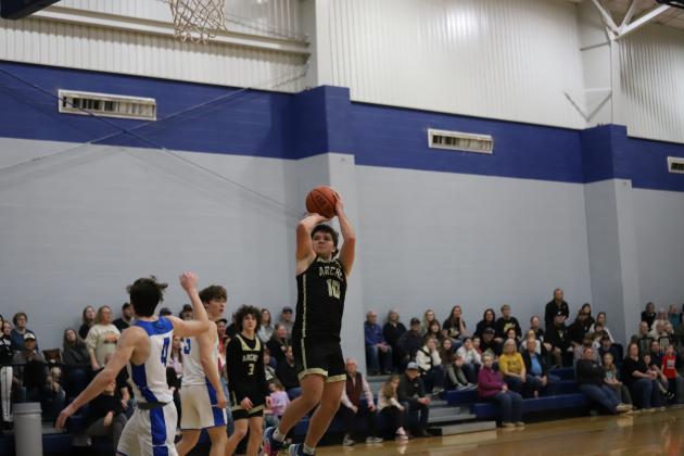 Archer City's Kline Mayo takes a fadeaway jumper