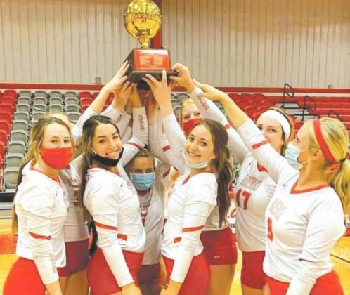 Holliday was awarded the District 7-3A championship trophy following the Lady Eagles’ 3-0 win over Breckenridge on Tuesday, Oct. 20. Courtesy photo/Jolene Styles