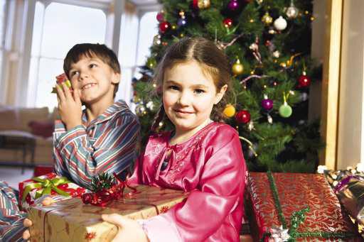 children opening presents