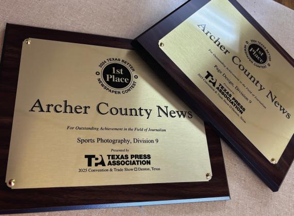 The Archer County News earned a first place Sports Photography and first place Page Design award in the 2024 TPA Better Newspaper Contest. Photo/Nathan Lawson