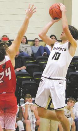 Walker Kulhanek pulls up for a jumper in Archer City’s 68- 47 win over Olney on Friday, Jan. 15. Photo/Jerry Phillips