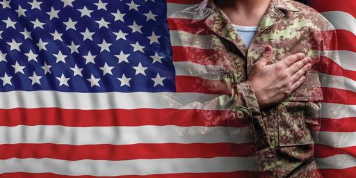 image of flag and soldier with hand on heart