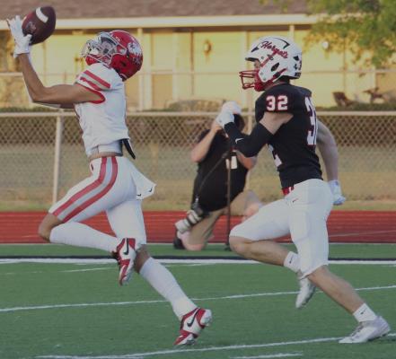 Holliday receiver Ty Harrison will look to match his five-catch, 139 yards, and two touchdown performance against Muenster last year. The Eagles will rematch with the Hornets on Friday, Sept. 5. File photo