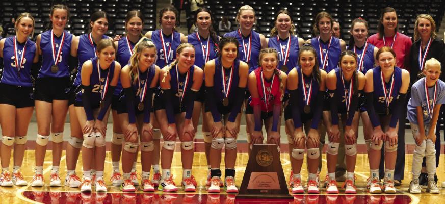 The Windthorst Trojanettes had their season end in the state semifinals with a 27-29, 24-26, 16-25, loss to Crawford in the Curtis Culwell Center in Garland on Wednesday, Nov. 15. Windthorst brought home the program's fourth bronze medal. Photo/Nathan Lawson