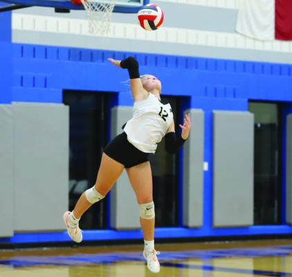 Lady Cat Libero Ashlyn Harvey goes up for a serve in the Battle of the View Volleyball Tournament on Thursday, Aug. 28. Photo/Landon Davis