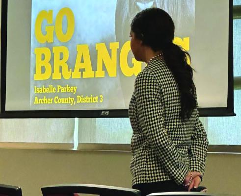 Isabelle Parkey started the day with her Beef Educational Presentation “Go Brangus!”, and ended the day emceeing the assembly &amp; hung her green jacket for the last time as Texas 4-H Second Vice President. Courtesy photo