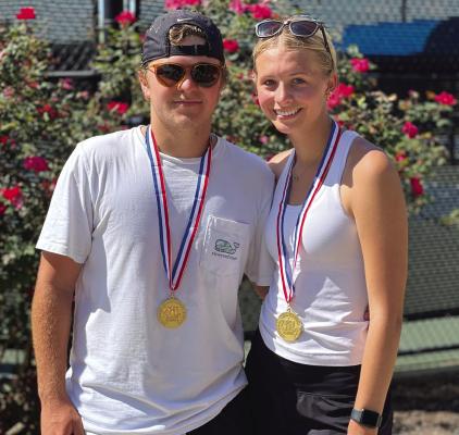 Archer City's Kline Mayo and Sara Schroeder are advancing to the state meet in San Antonio on April 25-26. The pair beat a Samford mixed doubles team 2-1 in the regional championship in North Richland Hills on April 11. Courtesy photo
