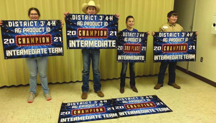 Left to Right: Archer County Intermediate Ag Product team Hannah Bryant, Cormic Hughes, Camylle Hughes and Evan Hughes placed first at the district contest in Goree Dec. 16. Courtesy photo/Maranda Revell