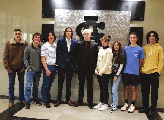 L to R – Lane Hall, Hunter Sims, Seth Deerinwater, Robert Salyers, Prayze Pierce, Rebecca Taggart, Kassidy Marin, Chase Curry, Kole Stovall (not pictured Leiah Graham) will represent Archer City at the National FCCLA/Lifesmarts Bowl Championship in June. Photo/Jerry Phillips