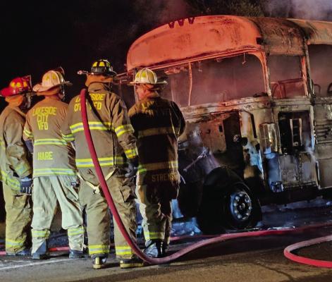 The Lakeisde City Volunteer Fire Department responded to a Holliday ISD bus fire on U.S. 281 on Friday, Nov. 8. The district approved a resolution to use funds to reimburse those who lost personal property in the fire. Courtesy photo/Lakeside City VFD