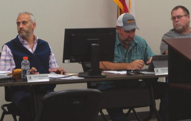 Lakeside City Mayor Cory Glassburn (left) talks about the city's water rates with Administrator John Strenski (not pictured) during the council's meeting Tuesday, Oct. 19. Photo/Nathan Lawson
