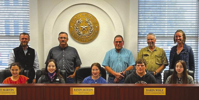 The Archer County Commissioner's Court proclaimed National 4-H week in Archer County during its meeting on Sept. 26. Pictured: Top L-R: Josh Smartt, Todd Herring, Pat Martin, Wade Scarbrough, Maranda Revell. Bottom: Gatlynn Revell, Meridith Brogdon, Kensley Veith, Larson Vieth and Elizabeth Brogdon. Photo/Nathan Lawson