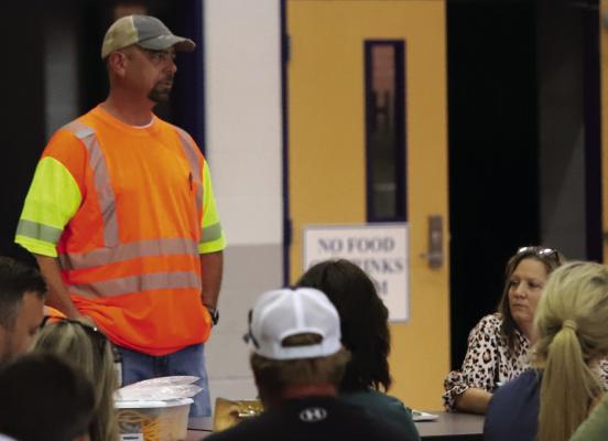 TxDOT's Zachary Husen speaks at a Windthorst city council meeting on Wednesday, May 15. Photo/Landon Davis