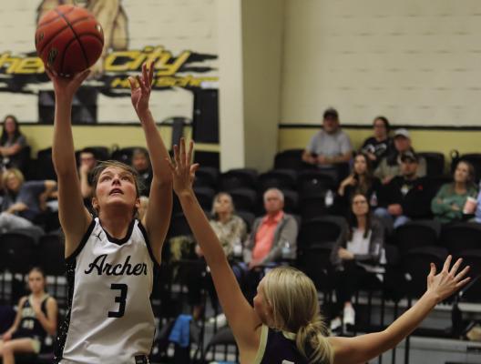 Senior Serenity Jones puts up a shot from the block in the Lady Cats’ home opener versus Perrin-Whitt on Tuesday, Nov. 18. Photo/Landon Davis