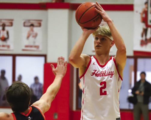 Holliday junior Ashtyn Berry dials up a 3-pointer in the Eagles’ 55-40 win over Nocona on Fri., Dec. 15. Photo/Will Edwards