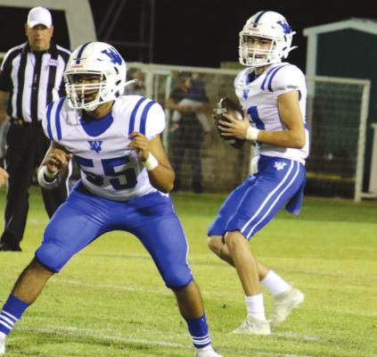 Windthorst junior quarterback Logan Cope accounted for six touchdowns in the Trojans’ 45-0 win over Hamlin on Friday, Oct. 1. Courtesy photo/Jamie Anderle