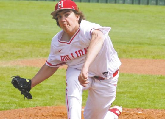 Holliday’s Cooper Turner delivers a pitch in the first inning of the Eagles’ 16-0 win over City View on Friday, April 2. Turner fired a one-hitter with 12 strikeouts to earn the win. Photo/Will Edwards