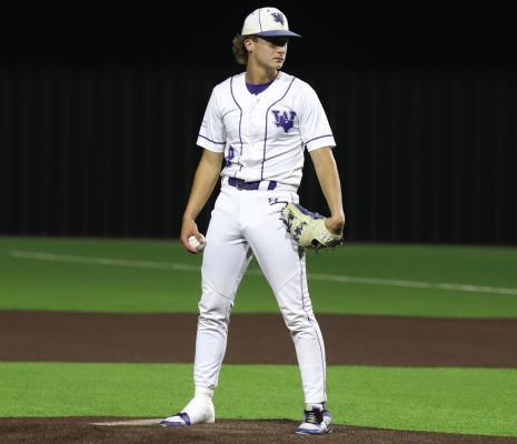 Trojan pitcher Kasen Wiles fought through an ankle injury to record four strikeouts against the Collinsville Pirates in the Area-round series at Eagle Mountain High School in Saginaw on Friday, May 9. Photo/Landon Davis