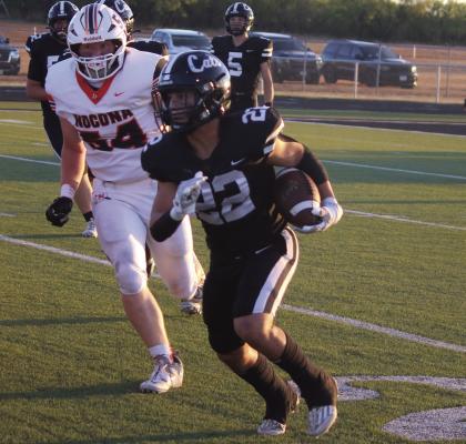 Archer City Running Back Isaac Dieguez looks for running room in the Wildcats 5314 homecoming win over the Nocona Indians on Friday, Sept. 20. Dieguez scored two touchdowns on the night. Photo/Jerry Phillips