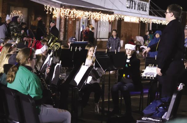 The Archer City ISD Bands performed their Christmas concert as part of the Archer City Christmas Festival around the square on Thursday, Dec. 1. Photo/Jerry Phillips