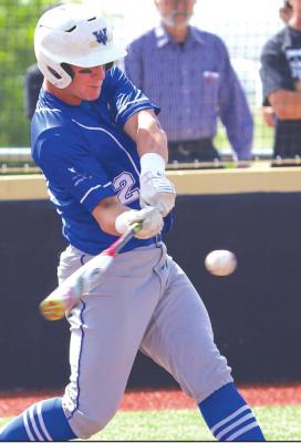 Haven Vieth went 4-for-6 at the plate with a homer, two runs scored and three RBI as the Trojans swept the bi-district series with Lindsay. Photo/Will Edwards