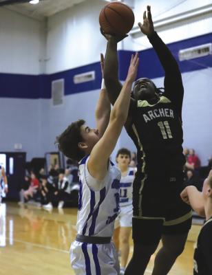 Archer City’s Elijah Jackson puts up a shot on the low block in the first half of the Wildcats 59-52 win over Windthorst on Tues., Jan. 24. Photo/Will Edwards