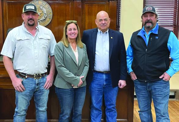 New Justice of the Peace Pct. 4 Missy Hoegger was sworn into office on Wednesday, March 1. Pictured left to right are: JP3 Robby Shawver, JP4 Missy Hoegger, JP1 R. Joe Aulds and JP2 Corky Scarbrough. Courtesy photo