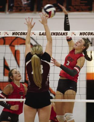 Holliday Middle Emma Ellis was slected for the Buckle Up For Lane’s Sake Memorial Volleyball All-Tournament Team after she slammed down 52 kills over the threeday tournament. Photo/Landon Davis