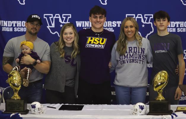 Windthorst quarterback Logan Cope signed to continue his athletic career at Hardin Simmons at a ceremony on Friday, Feb. 3. Photo/Will Edwards