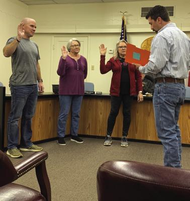 Archer City Mayor Jake Truette swore in members of the Archer City Growth and Development Corporation board to another two year term on Monday, Feb. 20. Courtesy photo