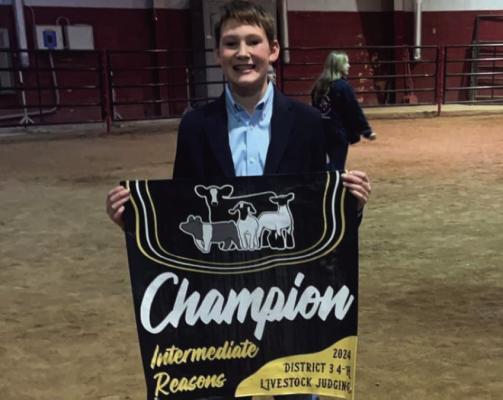 Wayland Cowley was Champion Intermediate Reasons at the district livestock judging contest in Lubbock. The Intermediate team was 6th overall. Courtesy photo