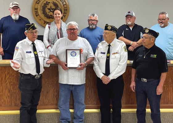 The Wichita Falls Disabled Veterans Chapter 41 presented Mayor Allen Moore with a plaque for his continued support of veterans. Photo/Jerry Phillips