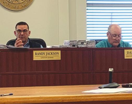County Judge Randy Jackson (left) and Commissioner Pct. 2 Darin Wolf voted in favor of approving a service agreement with the Texas Association of Counties for email services. Photo/Nathan Lawson