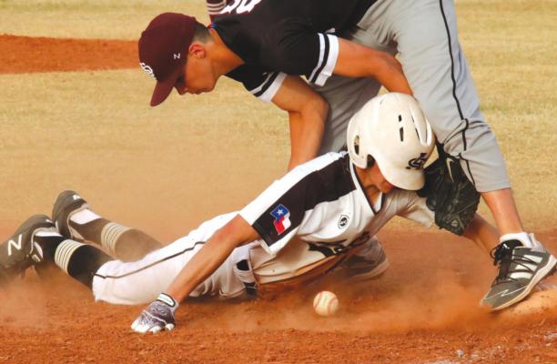 Archer City’s McKinnen Beaver goes headfirst into third in the Wildcats 10-0 win over Seymour on Thursday, March 17. Photo/Jerry Phillips