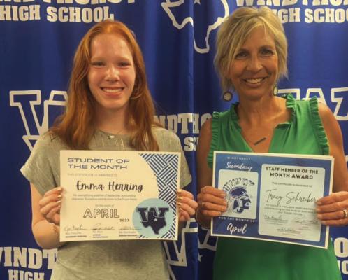 Emma Herring and Tracy Schreiber were the student and staff member of the month for April.