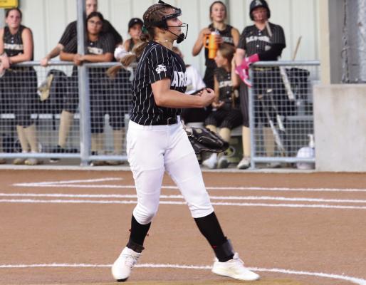 Archer City's Addi Canada struck out half of the 16 batters she faced during the bi-district match up with Alvord on Friday, April 25. Photo/Nathan Lawson