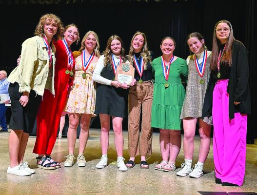 Archer City One Act Play placed first in the district competition and is advancing to Area. Kelsey Aultman was named best performer, Kadence Huffman and Fallon Blair were named all-star cast. Candace Taggart was named Best Light Tech and the Archer City group also has best tech crew. Courtesy photo
