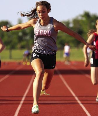 Returning state medalist Breegan Blowers posted a time of 13.01 to win the 100M dash at the Hero Relays. Photo/Will Edwards