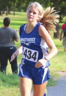 Windthorst Sophomore Cameron Belcher finished second in the Endurance House Invitational XC meet in a time of 13:41.7 on Wednesday September the 8th at Lucy Park in Wichita Falls. She was third at the Seymour Invitational last Saturday in a time of 12:49.1. Photo /Jerry Phillips