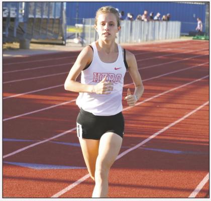 Holliday’s Hannah Spears boasts one of the top times in the region as the Lady Eagles won the area meet on Thursday, April 15. File photo