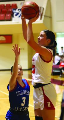 Caitlyn Legget nails a short jumper for the Lady Eagles during the Wichita Falls Classic on Monday, Dec. 22. Photo/Landon Davis