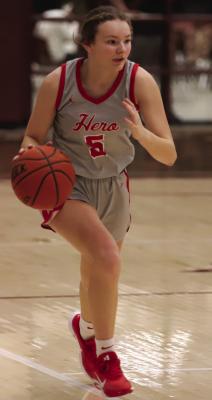 Sophomore Rylee Whitley dribbles down the court against the Lady Rabbits on Friday, Jan. 9. The guard finished with a team-high 25 points. Photo/Landon Davis