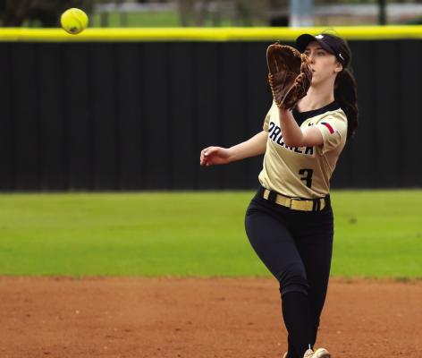 Archer City’s Kadence Huffman belted her first home run of the season in the Lady Cats’ 19-6 win over Olney on Friday, March 31. Photo/Will