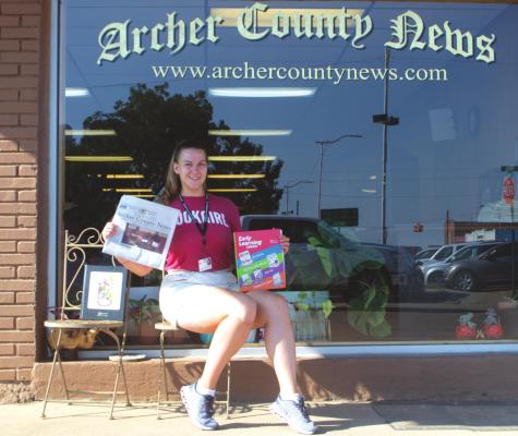 Santa "Bookgirl" Kumpina, of Latvia, has been visiting Archer County communities throughout the month of July as she sells educational books and materials as a representative of Southwestern Advantage. Photo/Nathan Lawson